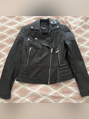 Barneys originals Black Leather Moto Jacket-NWT -S/M